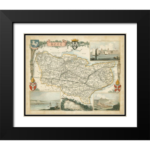 Map of Kent Black Modern Wood Framed Art Print with Double Matting by Unknown