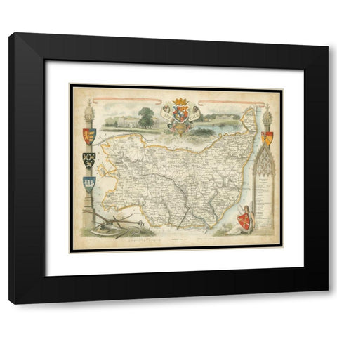 Map of Suffolk Black Modern Wood Framed Art Print with Double Matting by Unknown