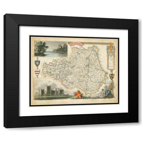 Map of Durham Black Modern Wood Framed Art Print with Double Matting by Unknown
