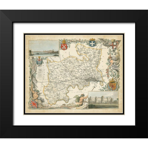 Map of Middlesex Black Modern Wood Framed Art Print with Double Matting by Unknown