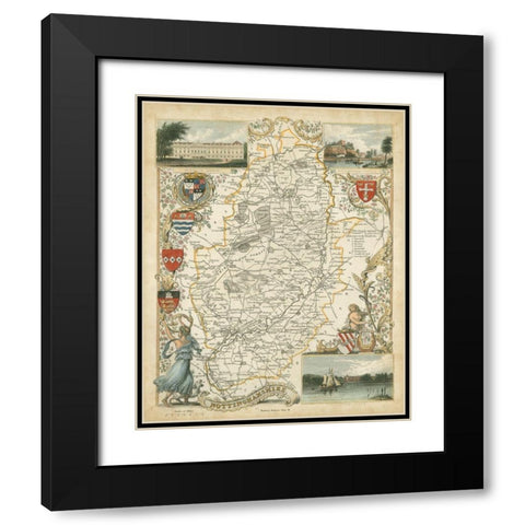 Map of Nottinghamshire Black Modern Wood Framed Art Print with Double Matting by Unknown