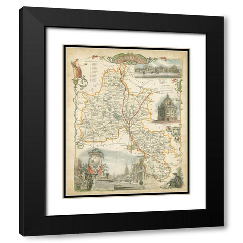 Map of Oxfordshire Black Modern Wood Framed Art Print with Double Matting by Unknown