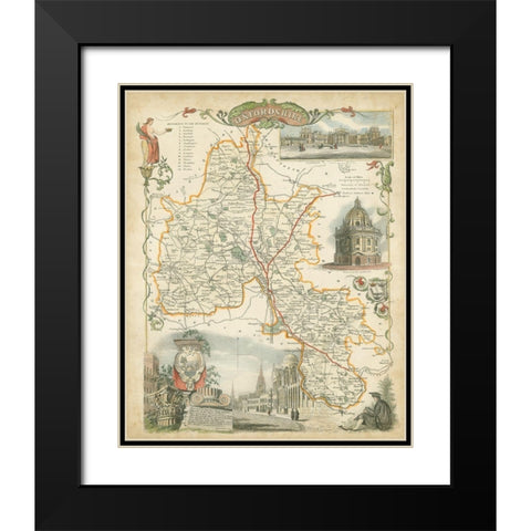 Map of Oxfordshire Black Modern Wood Framed Art Print with Double Matting by Unknown