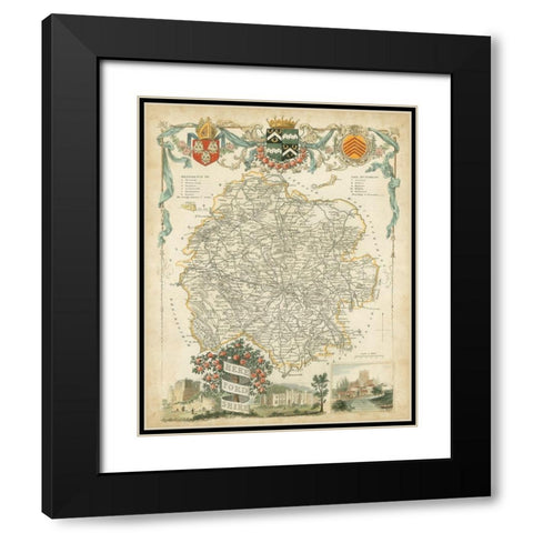 Map of Herefordshire Black Modern Wood Framed Art Print with Double Matting by Unknown