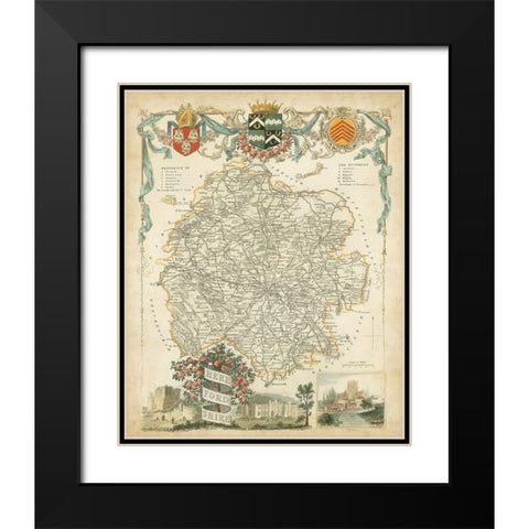 Map of Herefordshire Black Modern Wood Framed Art Print with Double Matting by Unknown
