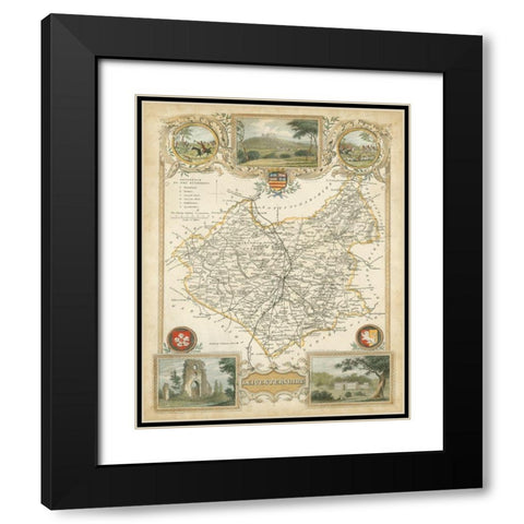 Map of Leicestershire Black Modern Wood Framed Art Print with Double Matting by Unknown