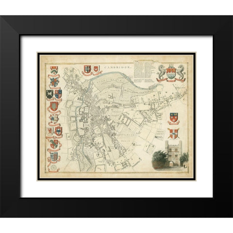 Map of Cambridge Black Modern Wood Framed Art Print with Double Matting by Unknown