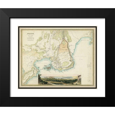 Map of Syracuse Black Modern Wood Framed Art Print with Double Matting by Davies, R.B.