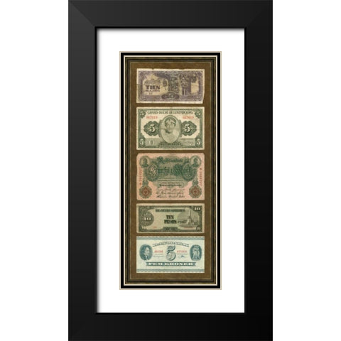 Foreign Currency Panel I Black Modern Wood Framed Art Print with Double Matting by Unknown