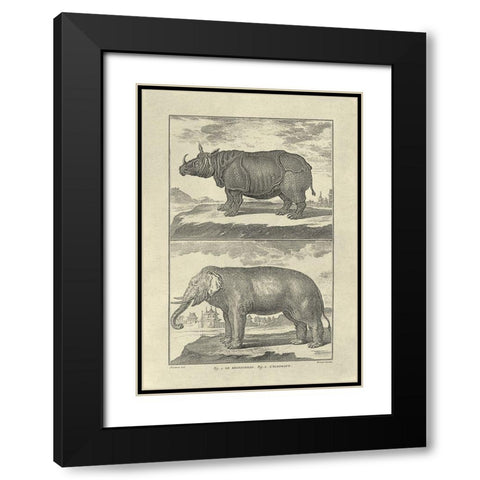 Elephant and Rhino Black Modern Wood Framed Art Print with Double Matting by Diderot, Denis