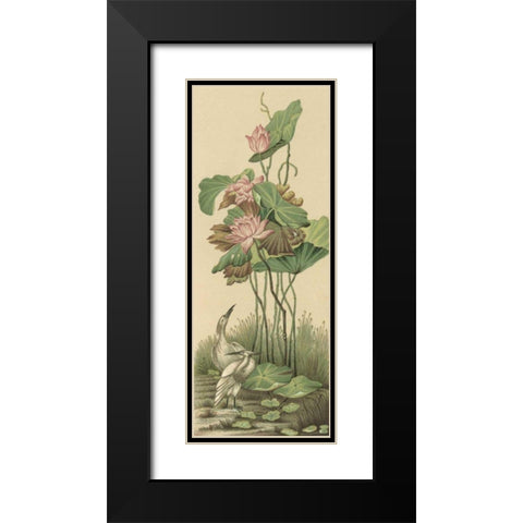 Crane and Lotus Panel I Black Modern Wood Framed Art Print with Double Matting by Racinet