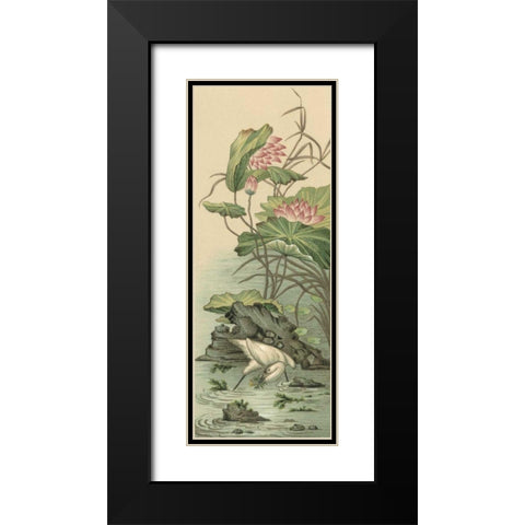 Crane and Lotus Panel II Black Modern Wood Framed Art Print with Double Matting by Racinet