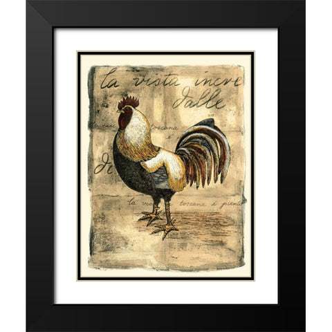 Tuscany Rooster II Black Modern Wood Framed Art Print with Double Matting by Bookman, D.