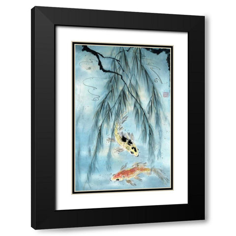 Golden Koi Black Modern Wood Framed Art Print with Double Matting by Parker, Nan Rae