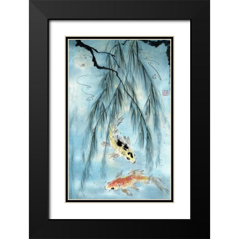 Golden Koi Black Modern Wood Framed Art Print with Double Matting by Parker, Nan Rae