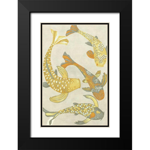 Golden Koi I Black Modern Wood Framed Art Print with Double Matting by Zarris, Chariklia