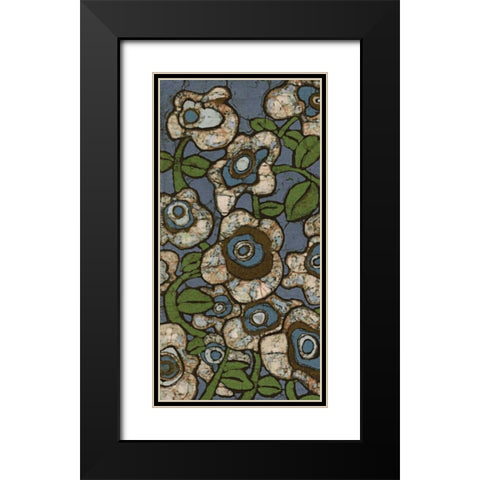 Blue Batik Flowers I Black Modern Wood Framed Art Print with Double Matting by Davis, Andrea