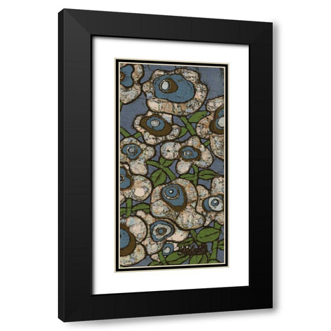 Blue Batik Flowers II Black Modern Wood Framed Art Print with Double Matting by Davis, Andrea