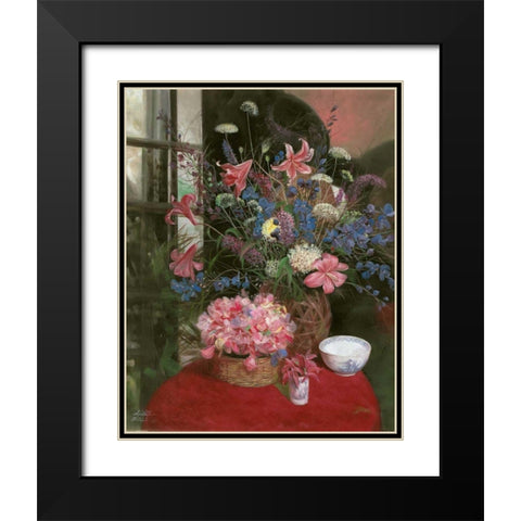 Floral Still Life I Black Modern Wood Framed Art Print with Double Matting by Bo, Li