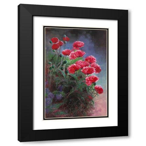 Vibrant Poppies Black Modern Wood Framed Art Print with Double Matting by Bo, Li
