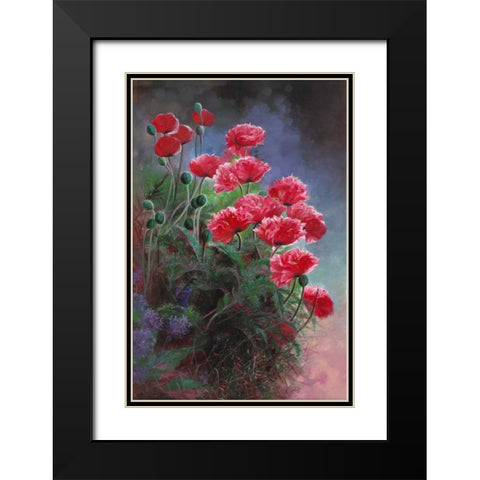 Vibrant Poppies Black Modern Wood Framed Art Print with Double Matting by Bo, Li