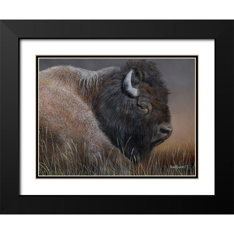 American Icon- Bison Black Modern Wood Framed Art Print with Double Matting by Daniel, Kevin