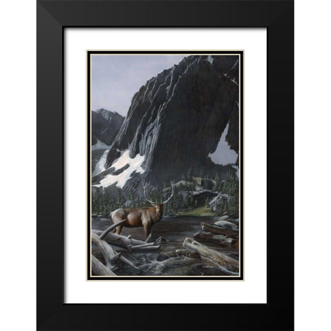 Mountainside Elk I Black Modern Wood Framed Art Print with Double Matting by Daniel, Kevin
