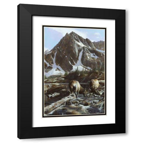 Mountainside Elk II Black Modern Wood Framed Art Print with Double Matting by Daniel, Kevin
