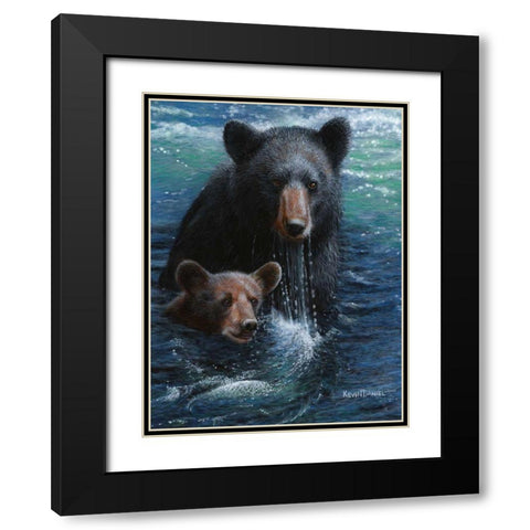 Bearly Swimming Black Modern Wood Framed Art Print with Double Matting by Daniel, Kevin
