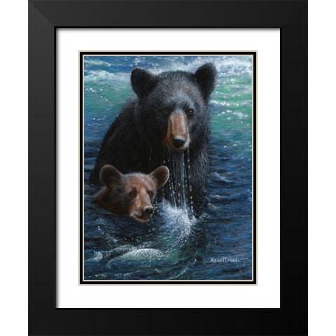 Bearly Swimming Black Modern Wood Framed Art Print with Double Matting by Daniel, Kevin