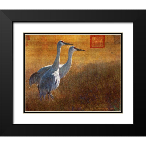 Walking Cranes Black Modern Wood Framed Art Print with Double Matting by Vest, Chris
