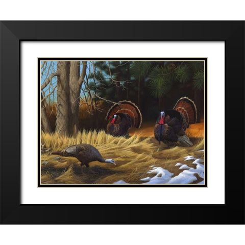 Turkies Black Modern Wood Framed Art Print with Double Matting by Stans, Leo
