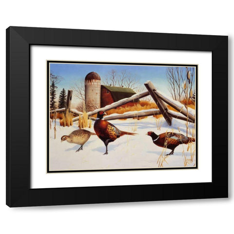 Pheasants II Black Modern Wood Framed Art Print with Double Matting by Stans, Leo