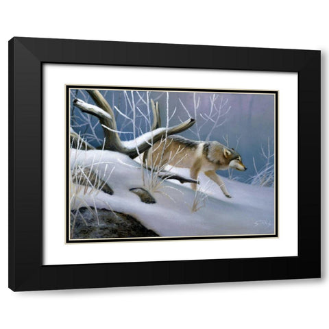 Lone Wolf Black Modern Wood Framed Art Print with Double Matting by Stans, Leo