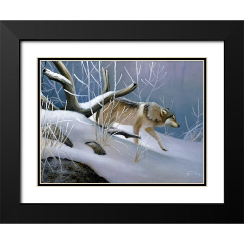 Lone Wolf Black Modern Wood Framed Art Print with Double Matting by Stans, Leo
