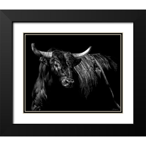Brindle Rodeo Bull Black Modern Wood Framed Art Print with Double Matting by Chapman, Julie T.
