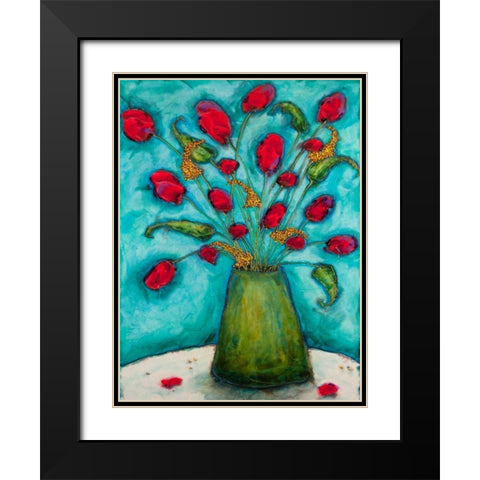 Flowers in Green Vase Black Modern Wood Framed Art Print with Double Matting by Quin, Marabeth
