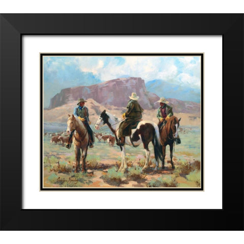Three Cowboys Black Modern Wood Framed Art Print with Double Matting by Hawley, Carolyne