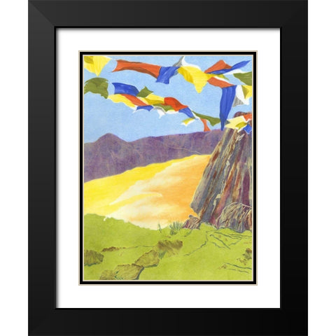 Prayer Flags III Black Modern Wood Framed Art Print with Double Matting by Roth, Carolyn