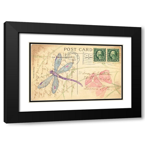 Postcard Dragonfly I Black Modern Wood Framed Art Print with Double Matting by Pallan, Nancy S.