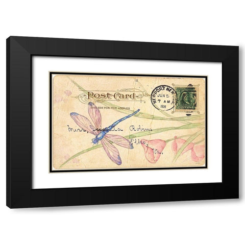 Postcard Dragonfly II Black Modern Wood Framed Art Print with Double Matting by Pallan, Nancy S.