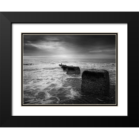 Blocks Black Modern Wood Framed Art Print with Double Matting by Henson, Martin