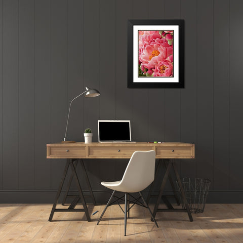 Coral Peonies II Black Modern Wood Framed Art Print with Double Matting by Perry, Rachel