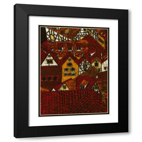 Red Roofs I Black Modern Wood Framed Art Print with Double Matting by Davis, Andrea