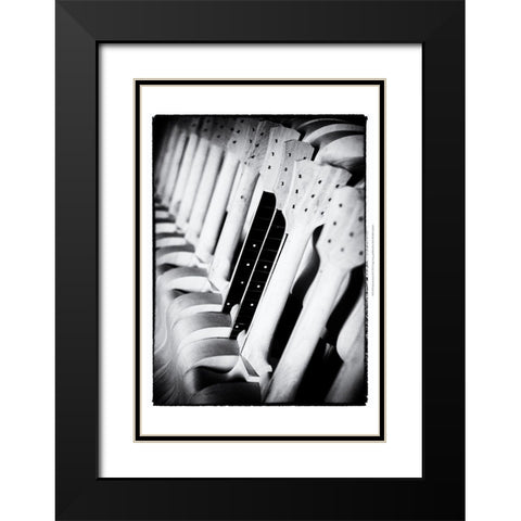 Guitar Factory II Black Modern Wood Framed Art Print with Double Matting by Ling, Tang