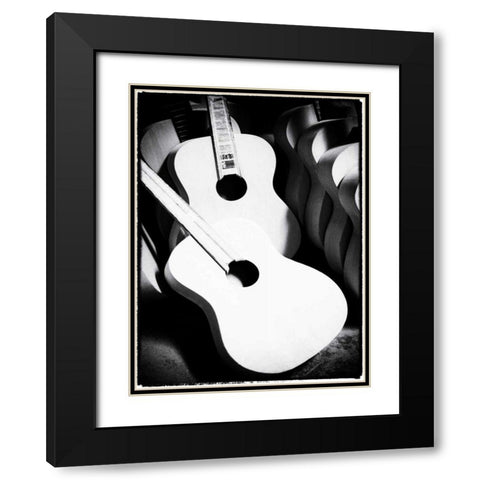 Guitar Factory VII Black Modern Wood Framed Art Print with Double Matting by Ling, Tang