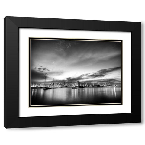 BandW Sunset Reflections Black Modern Wood Framed Art Print with Double Matting by Nalbandian, Nish