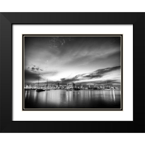 BandW Sunset Reflections Black Modern Wood Framed Art Print with Double Matting by Nalbandian, Nish