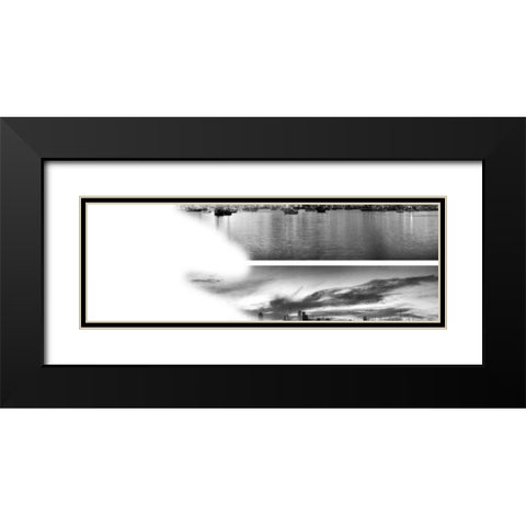 2-Up Sunset Panorama Harbor Black Modern Wood Framed Art Print with Double Matting by Nalbandian, Nish