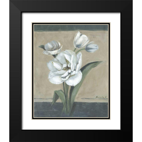 White Tulips II Black Modern Wood Framed Art Print with Double Matting by Cohen, Marietta